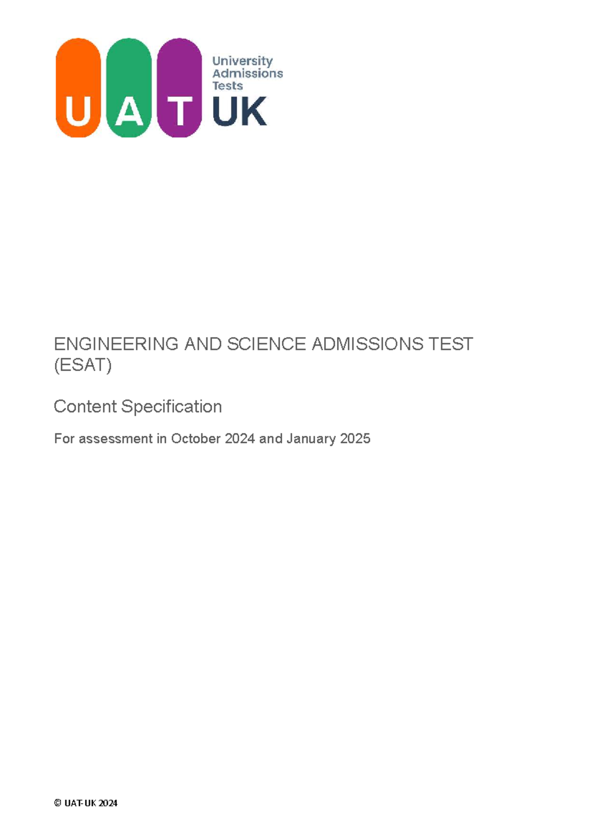 ESAT Content Specification: Overview and Test Format for 2024 - Studocu