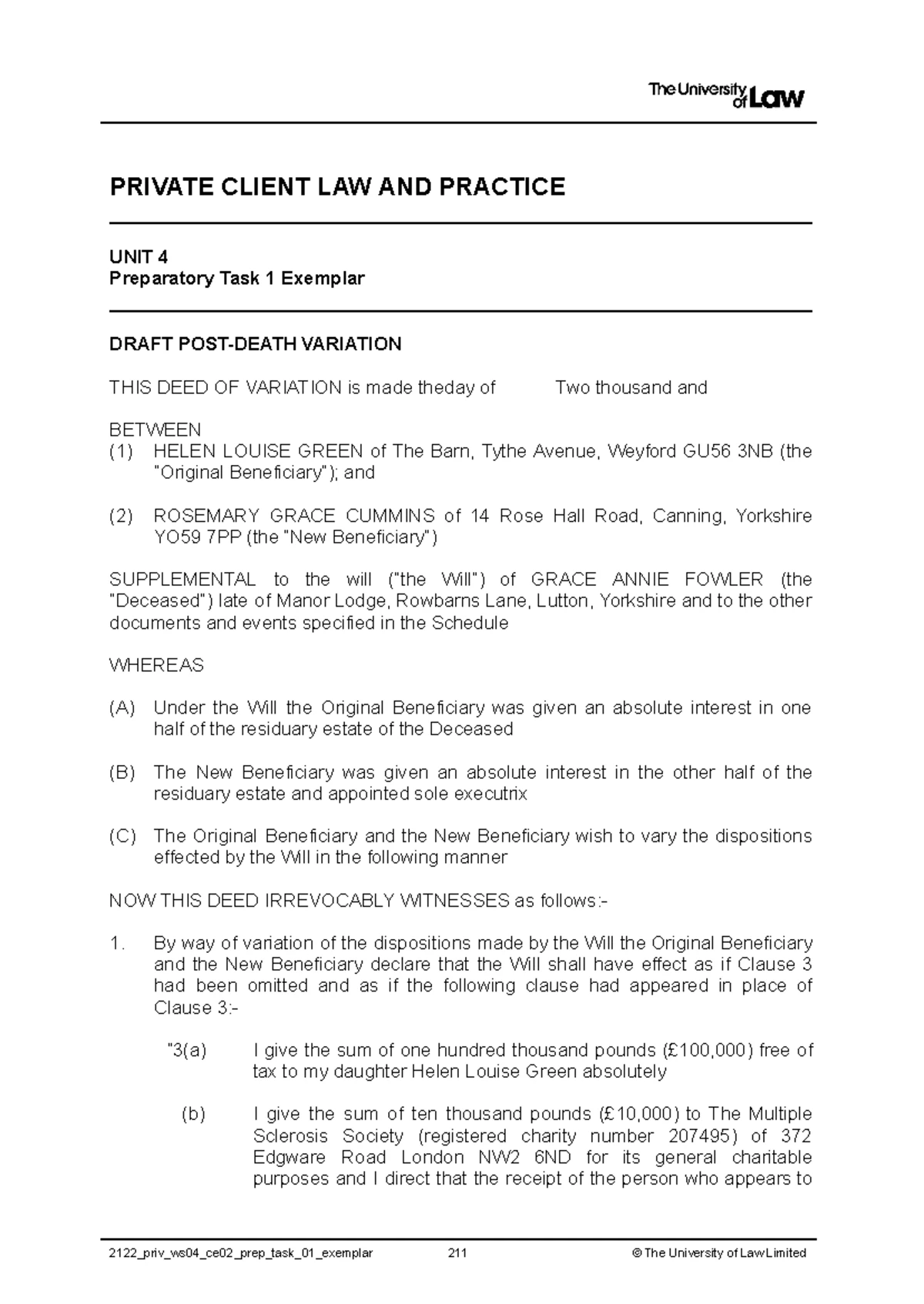 Ws6 - private client - PRIVATE CLIENT LAW AND PRACTICE UNIT 6 Guide ...