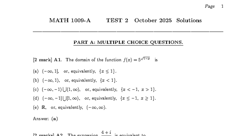 MATH T2 25 Fall 2025 Test 2 Solutions: MCQs & Questions - Studocu