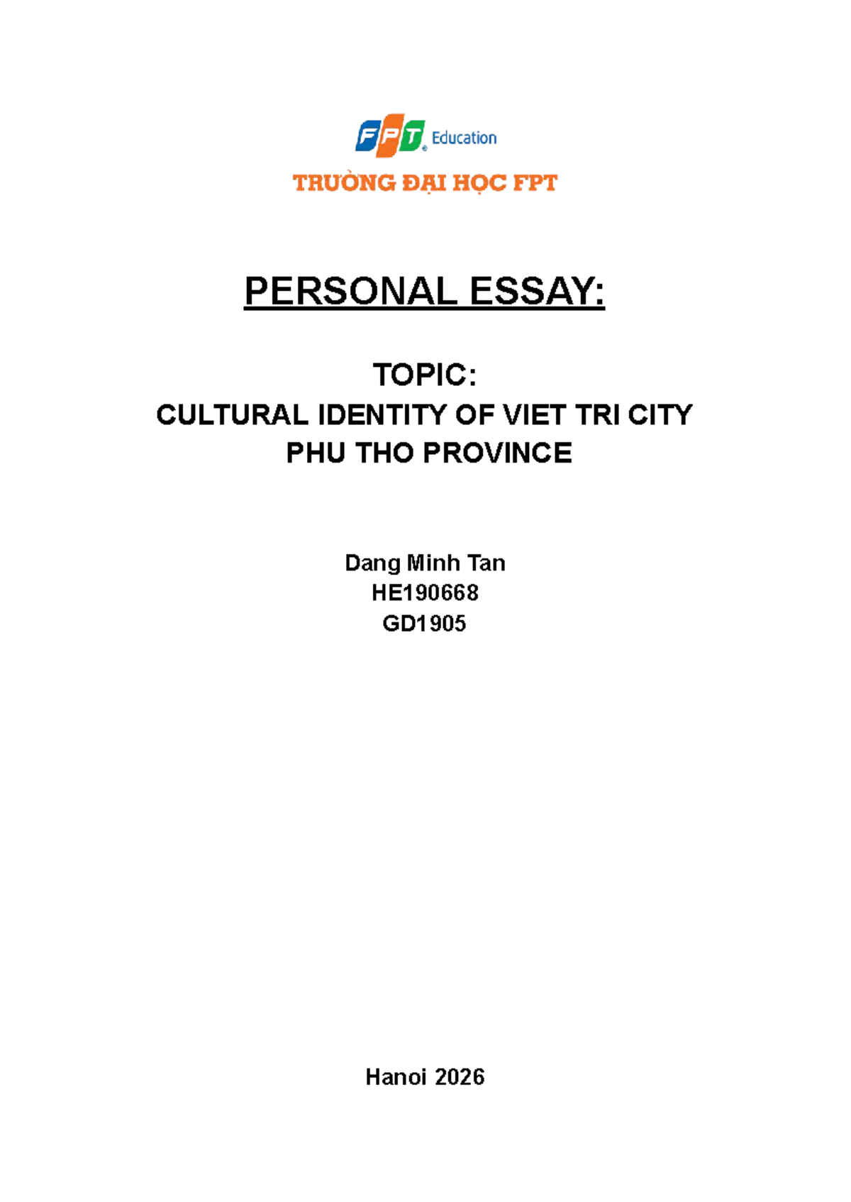 Cultural Identity of Viet Tri City: A Personal Essay (HE190668 GD1905 ...