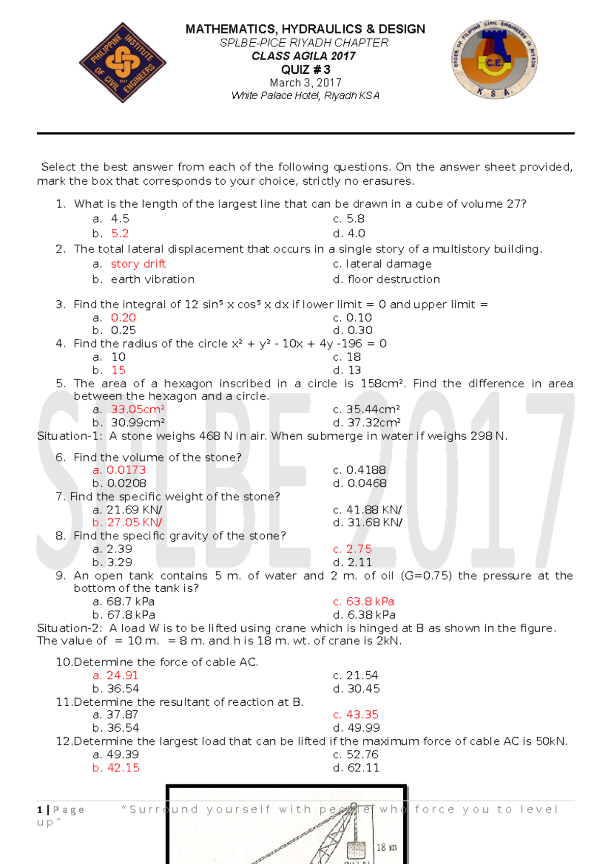 QUIZ #3 Mathematics, Hydraulics & Design for CE Board Exam (Agila 2017 ...
