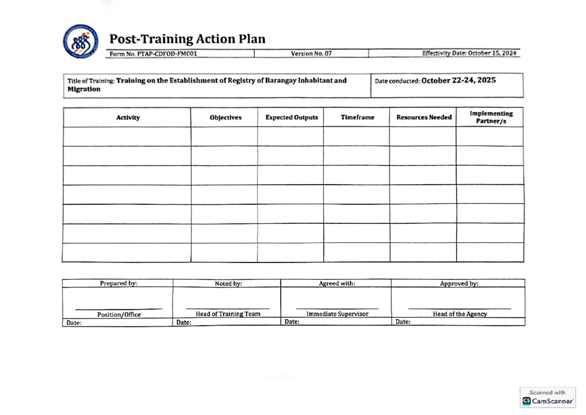Post Training Action Plan for RBIM - Version 07 (Effective Oct 2024 ...