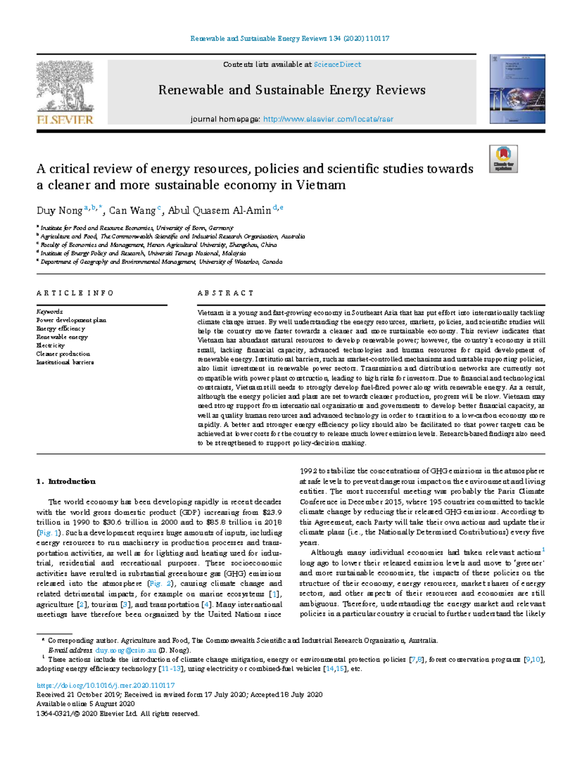 Critical Review of Energy Policies and Resources in Vietnam (Renewable ...