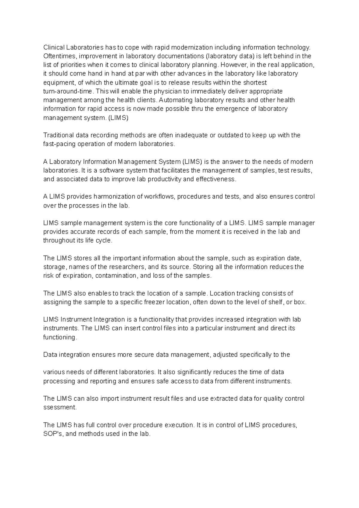 LIMS 10 - Understanding Laboratory Information Management Systems - Studocu