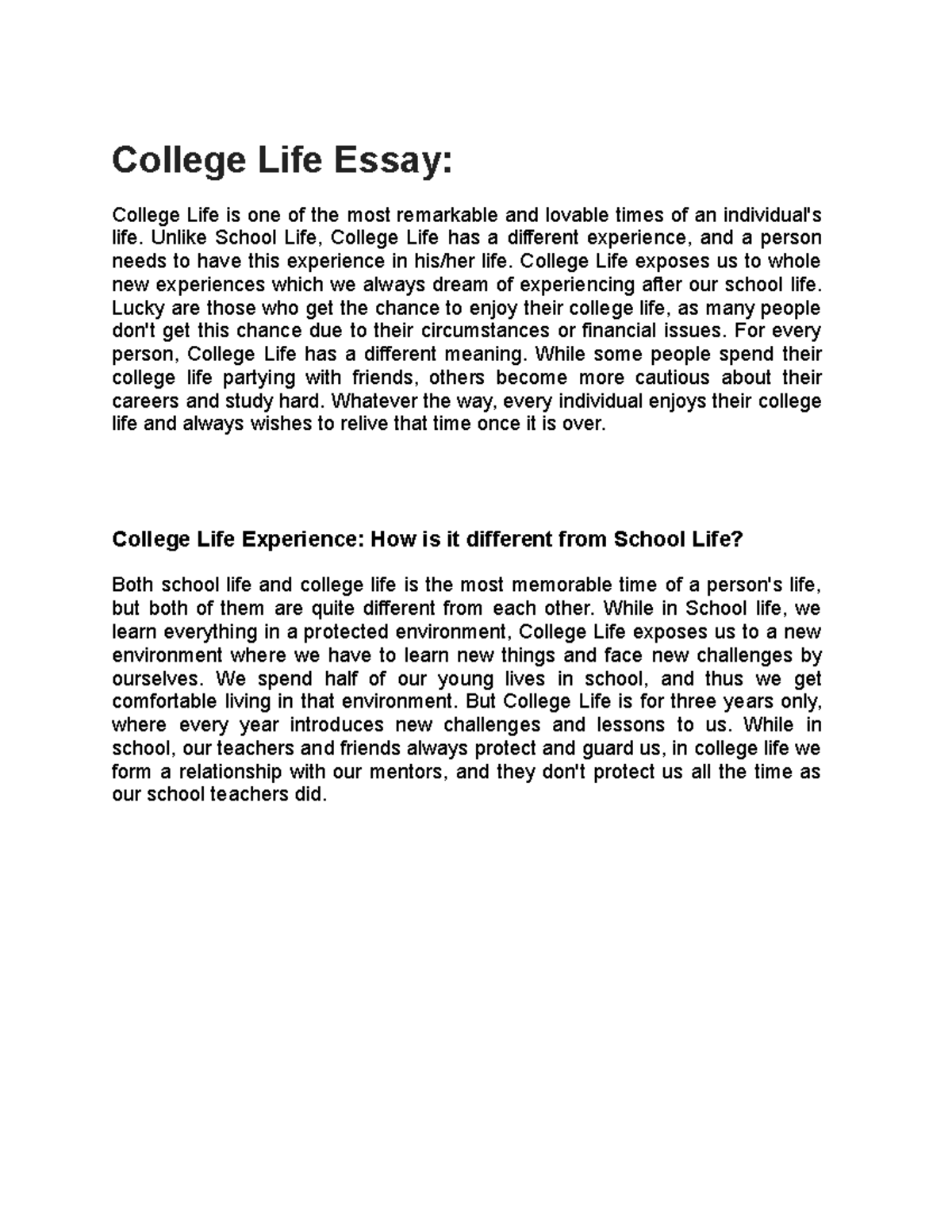 College Life Essay - eassy - College Life Essay: College Life is one of ...