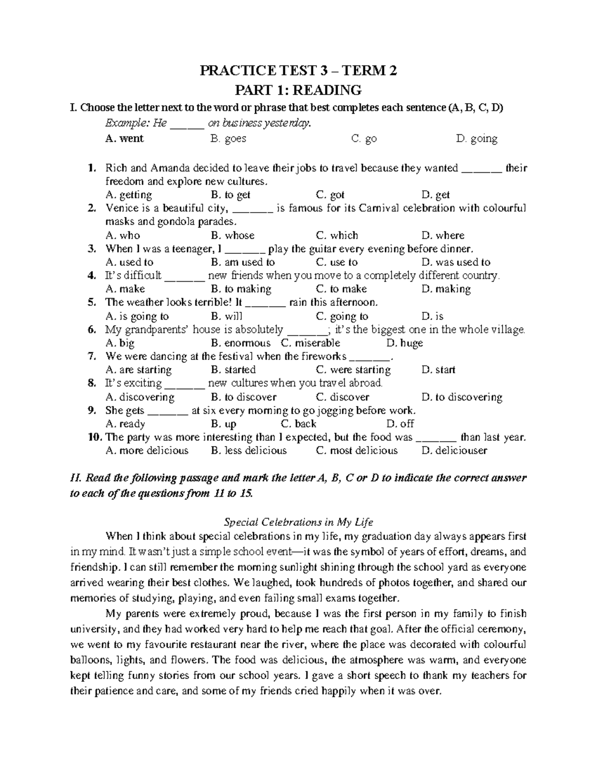 PRACTICE TEST 3 - TERM 2: READING & LISTENING EXERCISES - Studocu