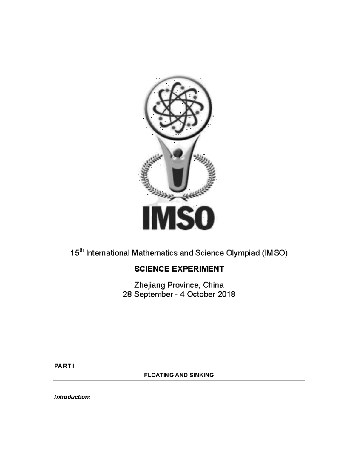 IMSO 2018 Science Experiment Part 1: Floating and Sinking Analysis ...