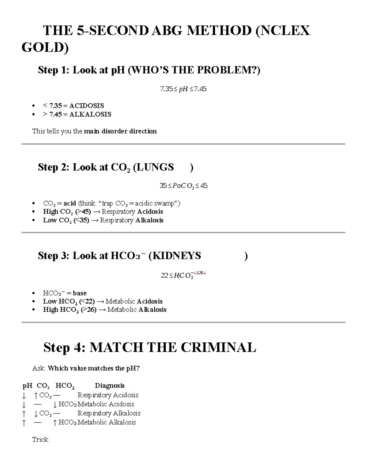 ABG Analysis Notes & Practice Questions (NCLEX GOLD) Exam 4 - Studocu