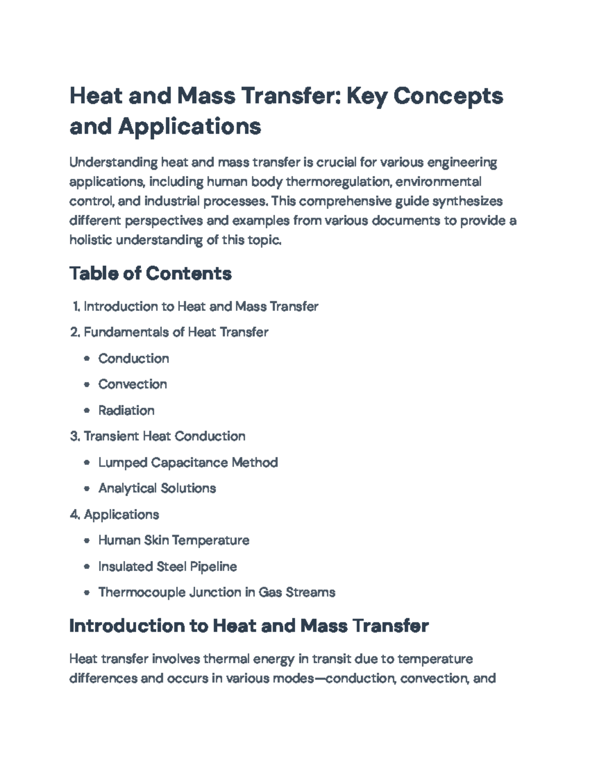 Comprehensive Overview of Heat and Mass Transfer Concepts and ...