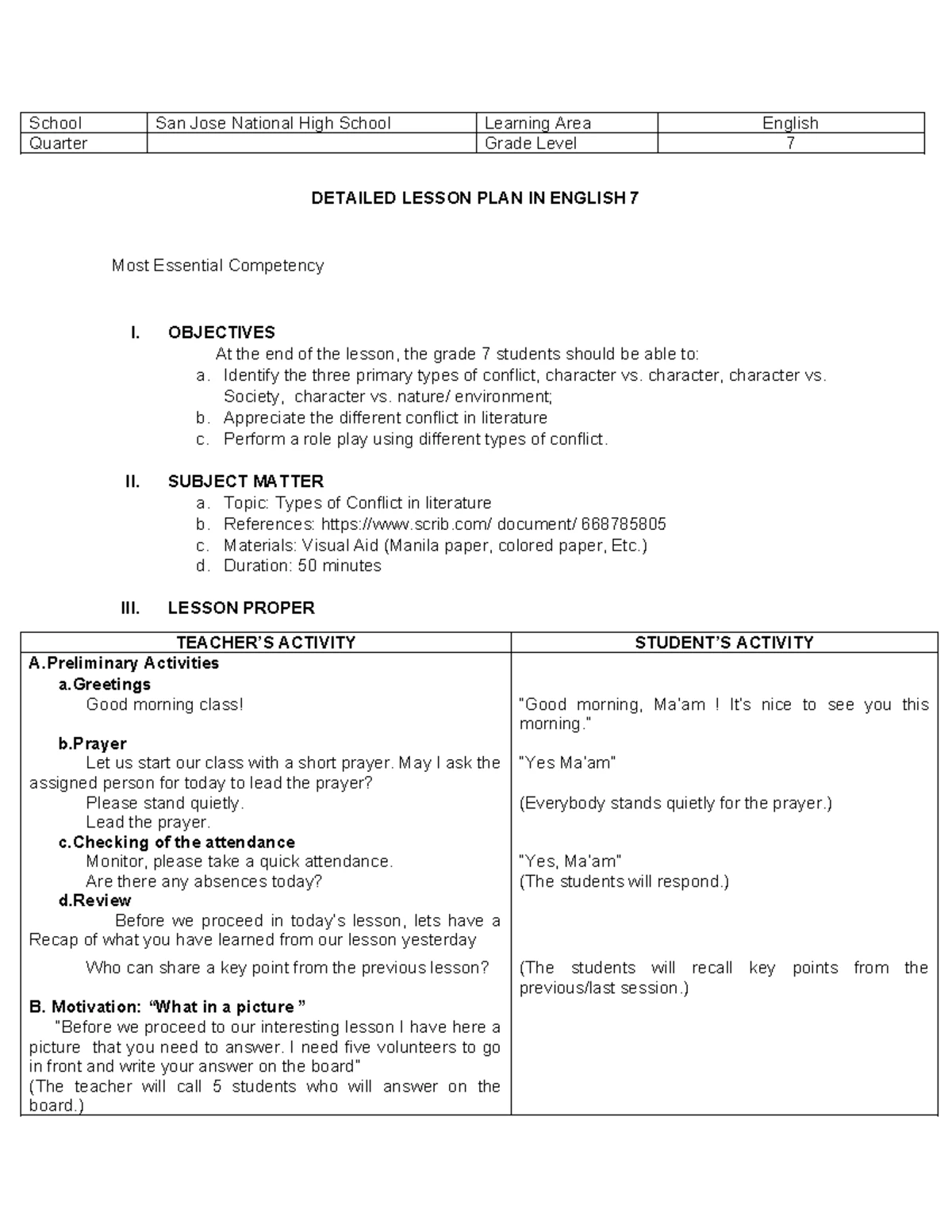 Detailed Lesson Plan: English 7 - Expository Text Structures and ...