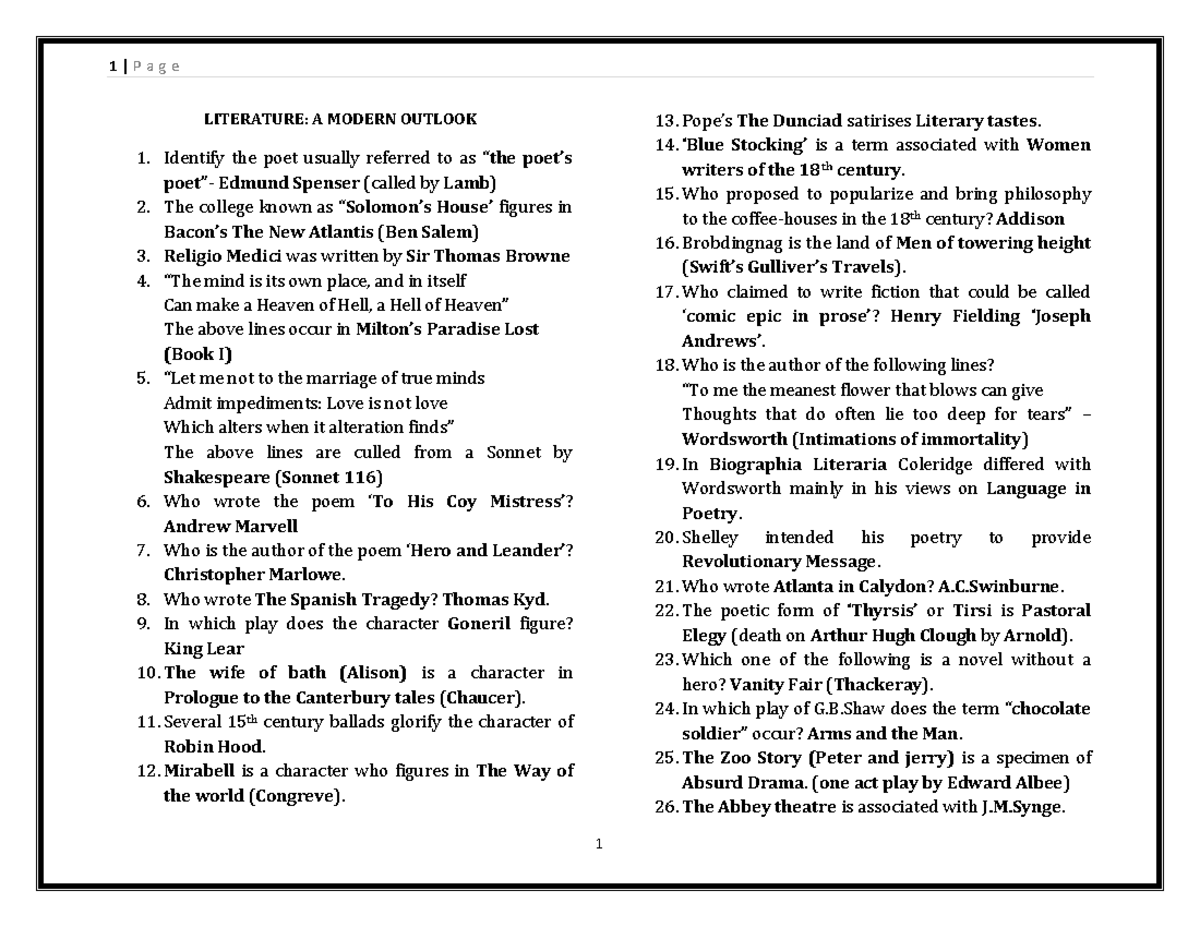 ENG 101: Literature Notes - Detailed Summary of Key Concepts - Studocu
