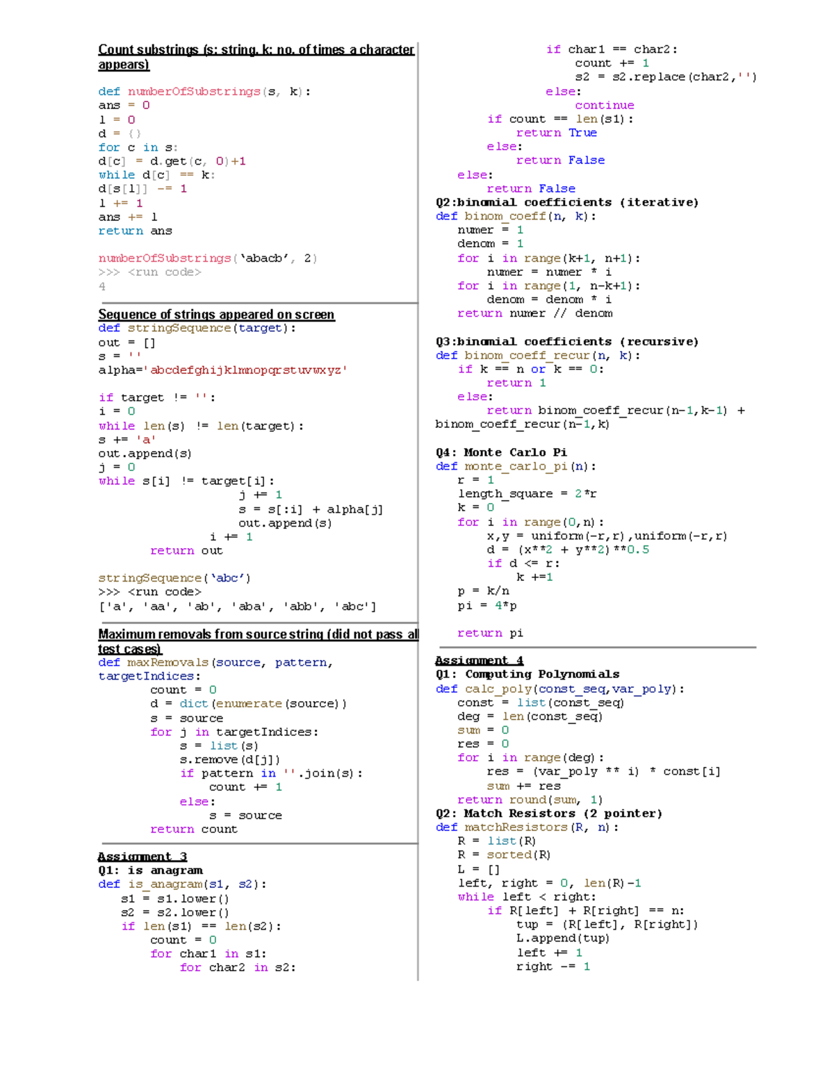 CS1010E PE Cheat sheet - Count substrings (s: string, k: no. of times a ...
