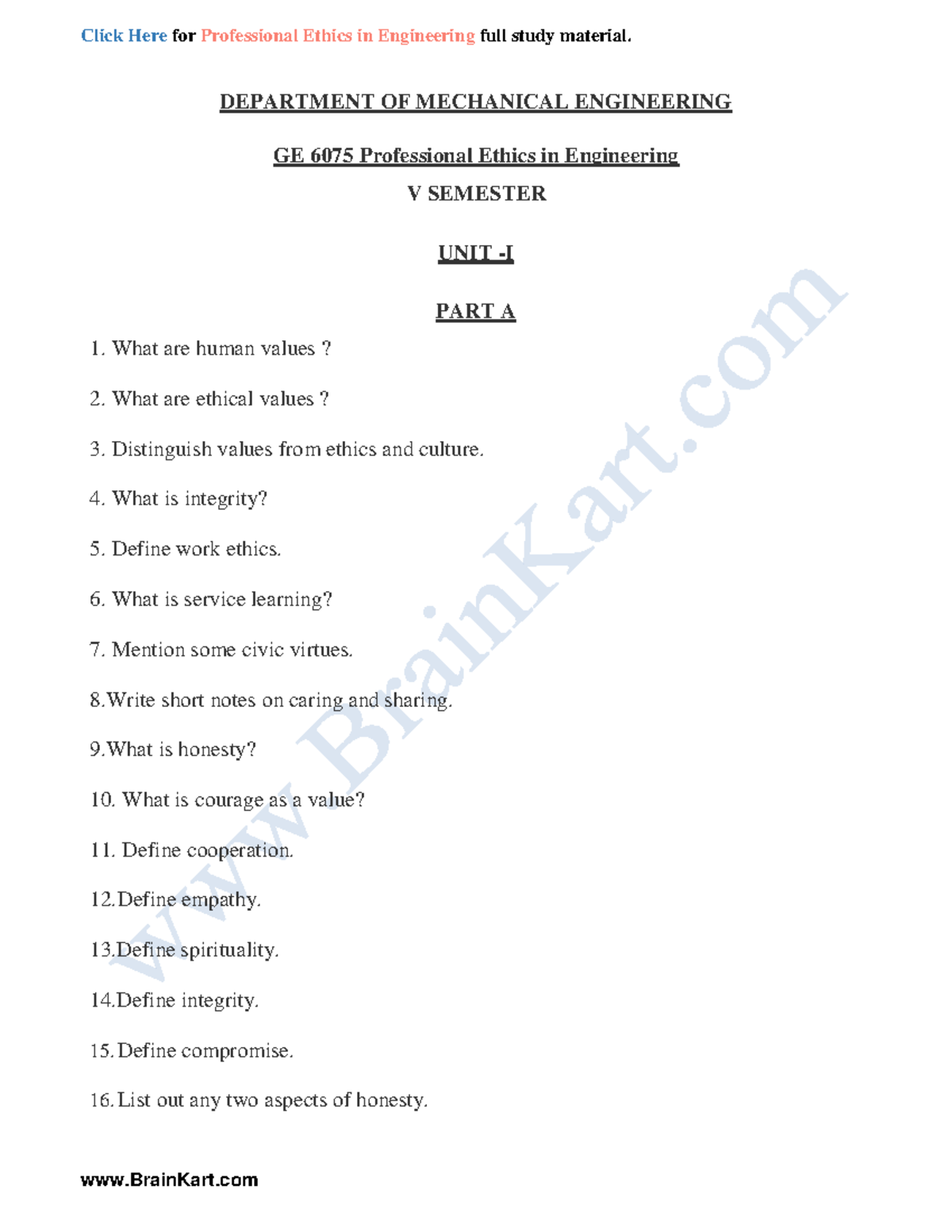 182 - GE8076, GE6075 Professional Ethics in Engineering - Complete Q&A ...