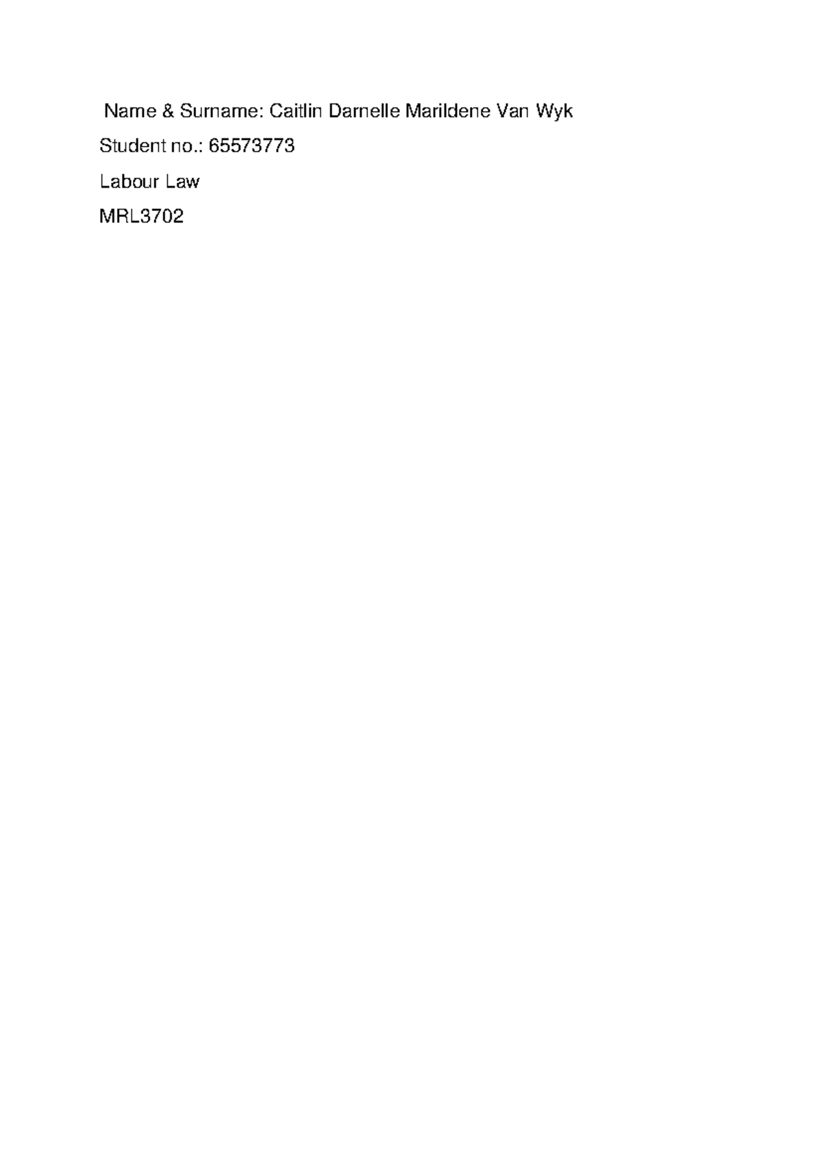 Labour law Assignment 2 Mrl3702 unisa - MRL3702 - Unisa - Studocu