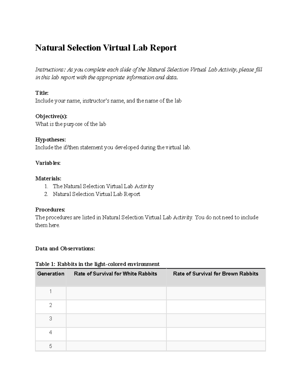 05 02 Natural Selection Virtual Lab Report Analysis and Conclusions ...