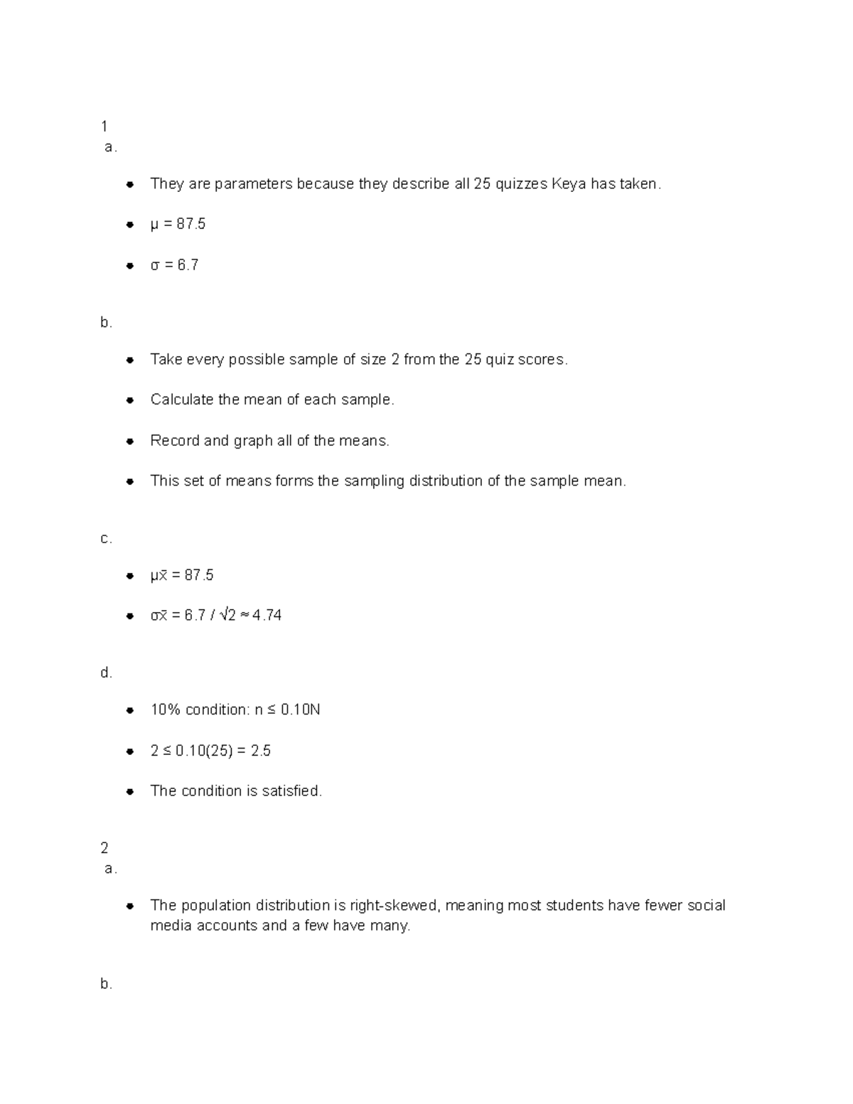 7.5 Homework - Sampling Distributions and Quiz Analysis - Studocu