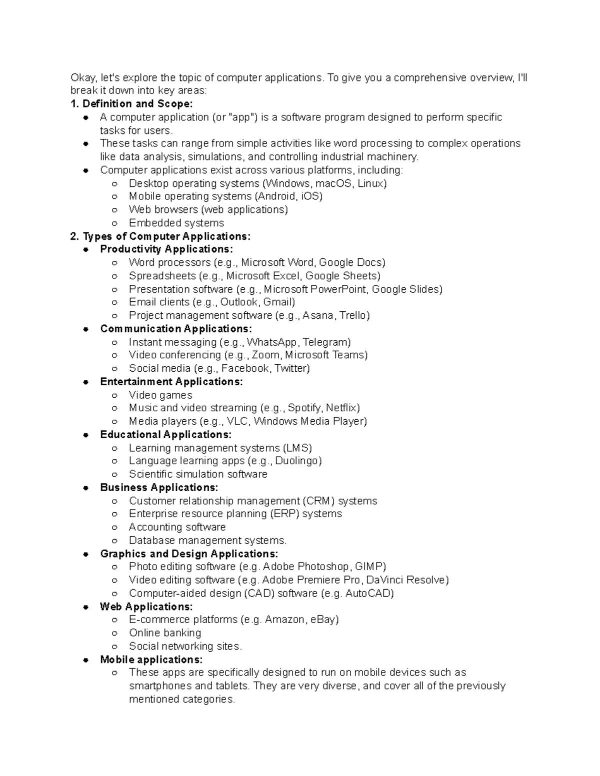 Computer application summary: Key areas and types explained - Studocu