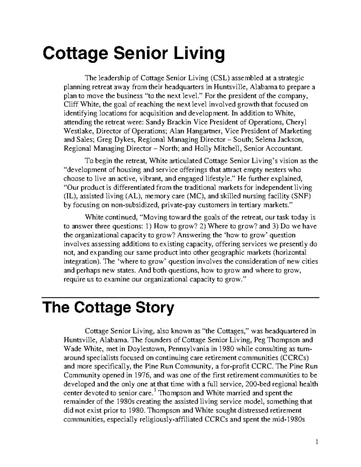 Cottage Senior Living Strategic Planning Retreat Overview - Studocu