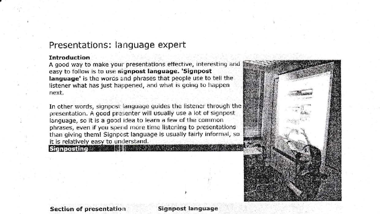 Presentations: Language Expert - Effective Signpost Techniques - Studocu