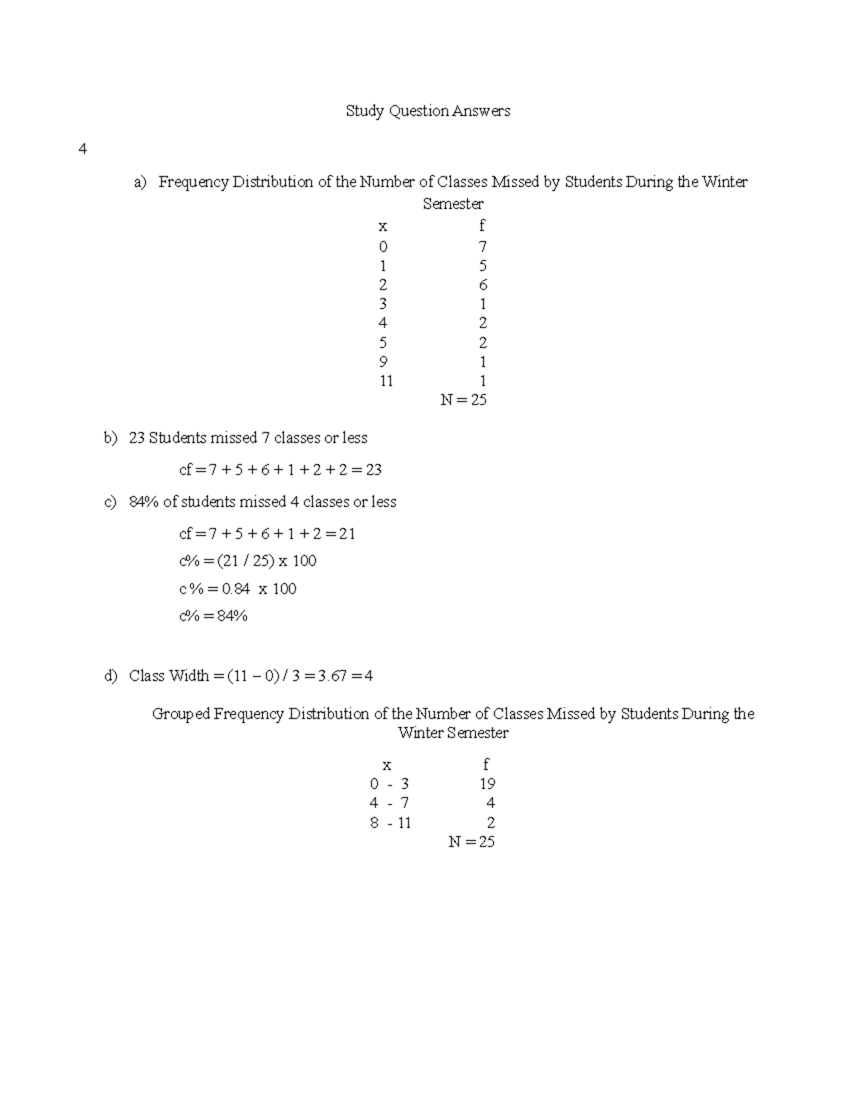 Study Question Answers Quiz I: Frequency Distribution Analysis - Studocu