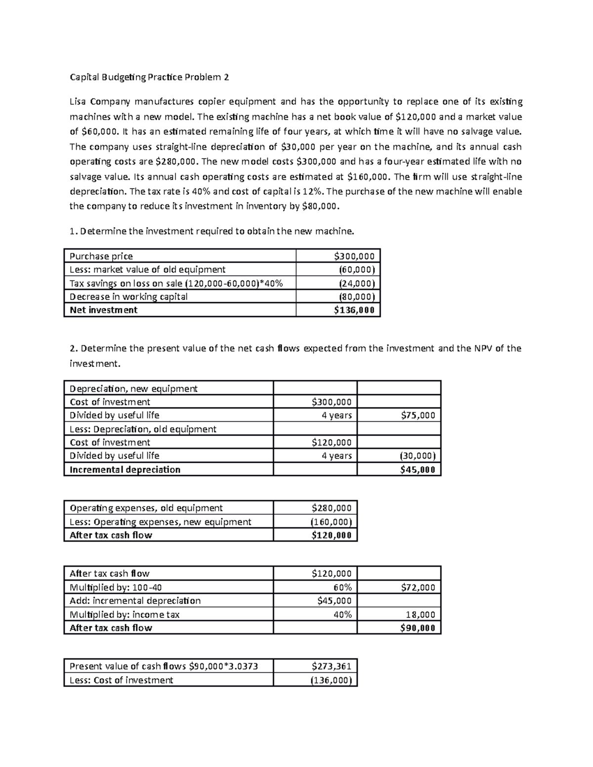 Capital Budgeting Practice Problem 2: NPV Analysis and Calculations ...