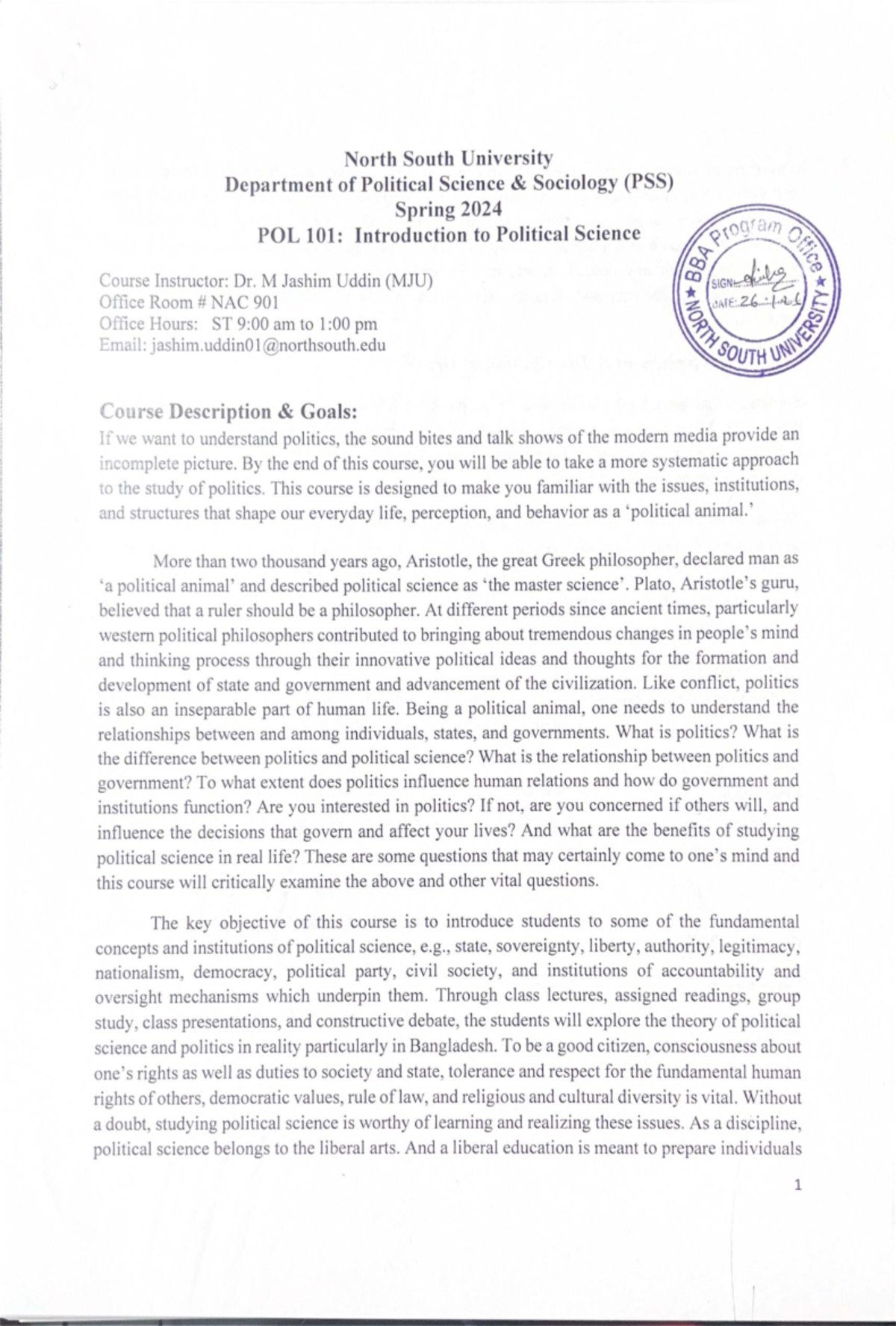 POL 101: Course Outline for Introduction to Political Science - Spring ...