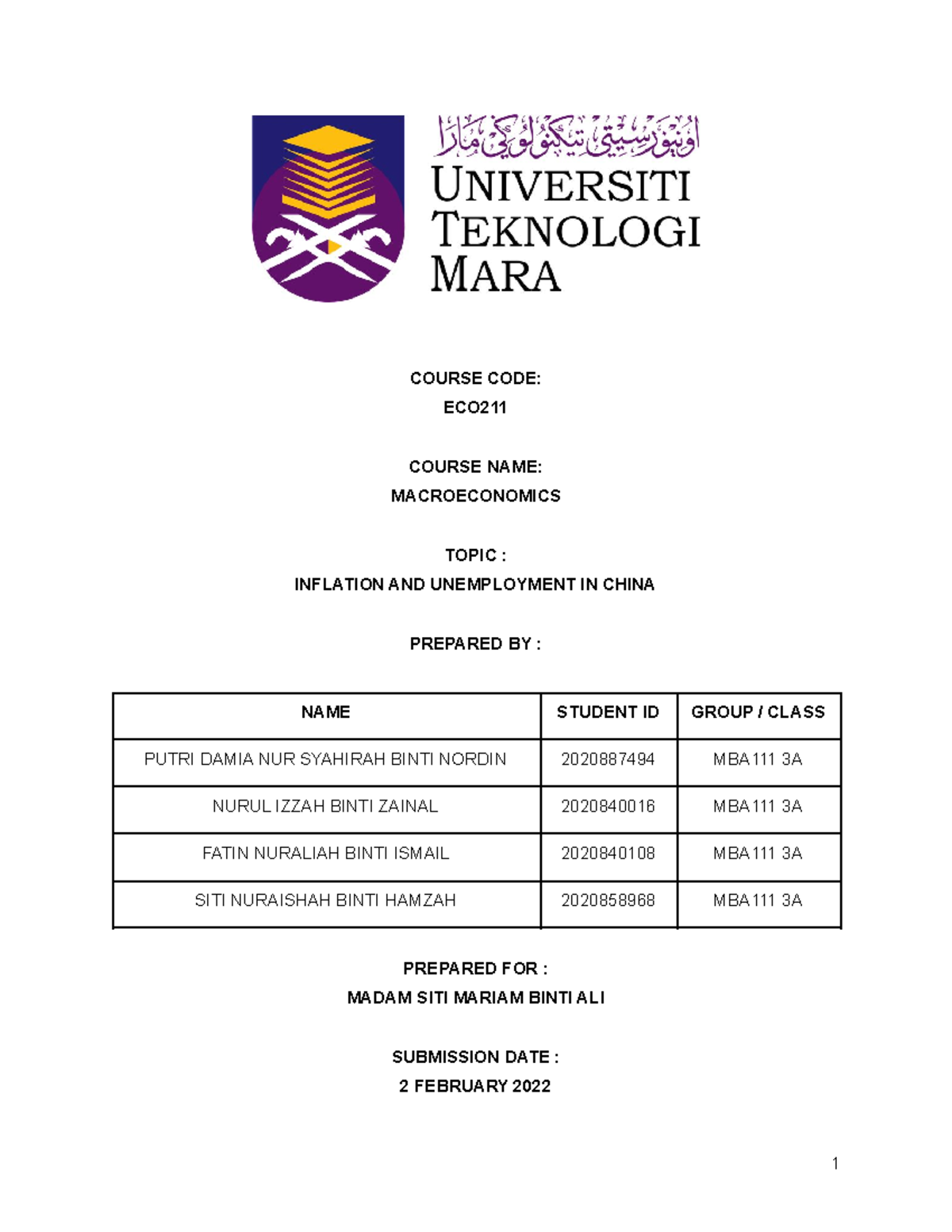 Eco211 Group Report Inflation Unemployment In China Analysis Studocu