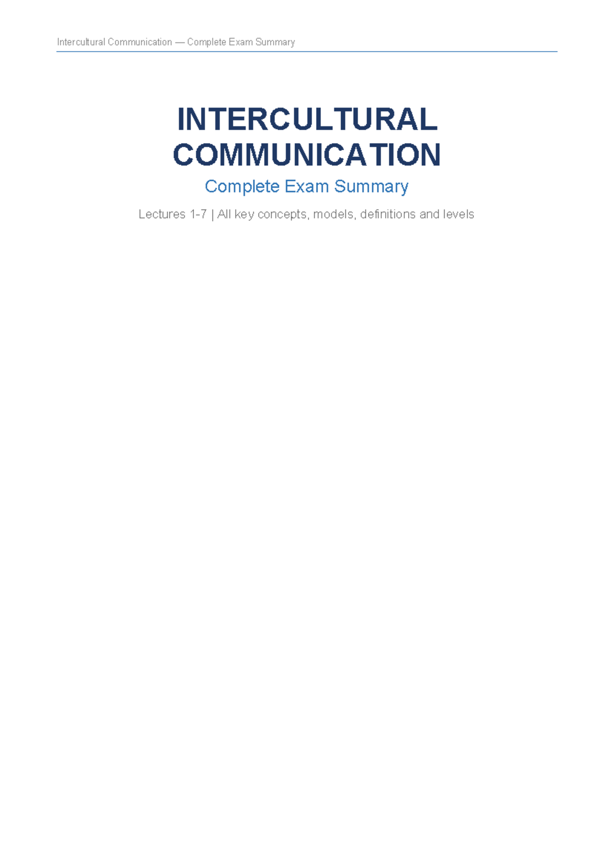 IC_COMM 101 Final Exam Summary: Key Concepts & Models in Intercultural ...