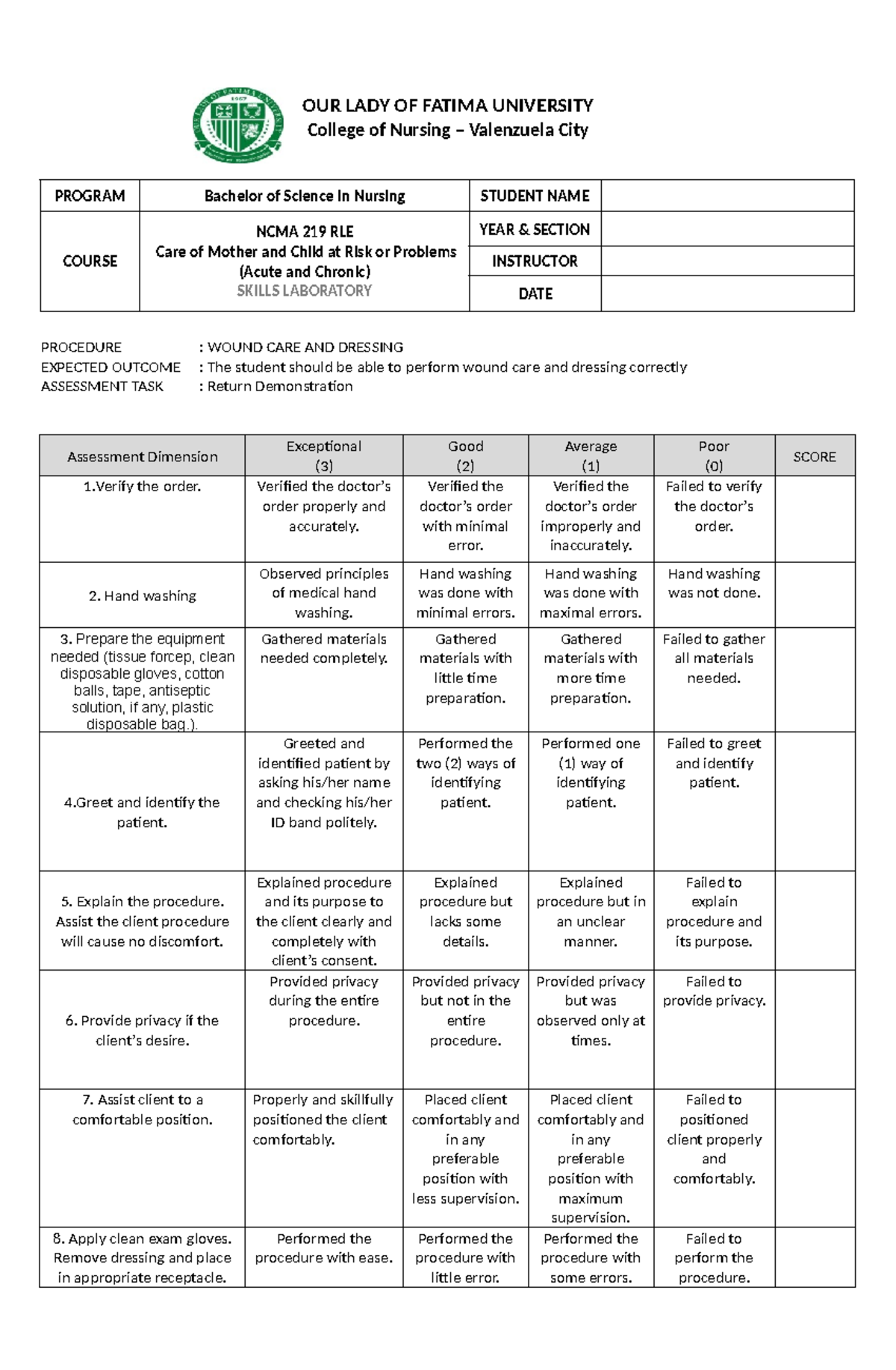 NCMA 219 RLE: Wound Care and Dressing Skills Lab Guide - Studocu