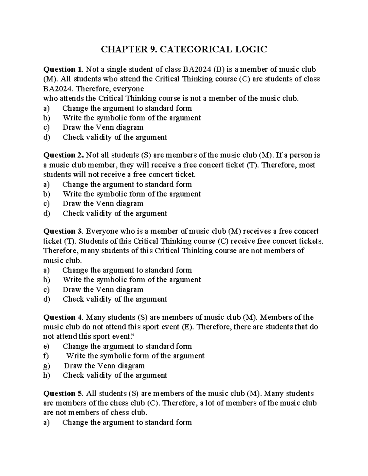 CHAPTER 9 - ÔN TẬP CATEGORICAL LOGIC BA2024 - Studocu