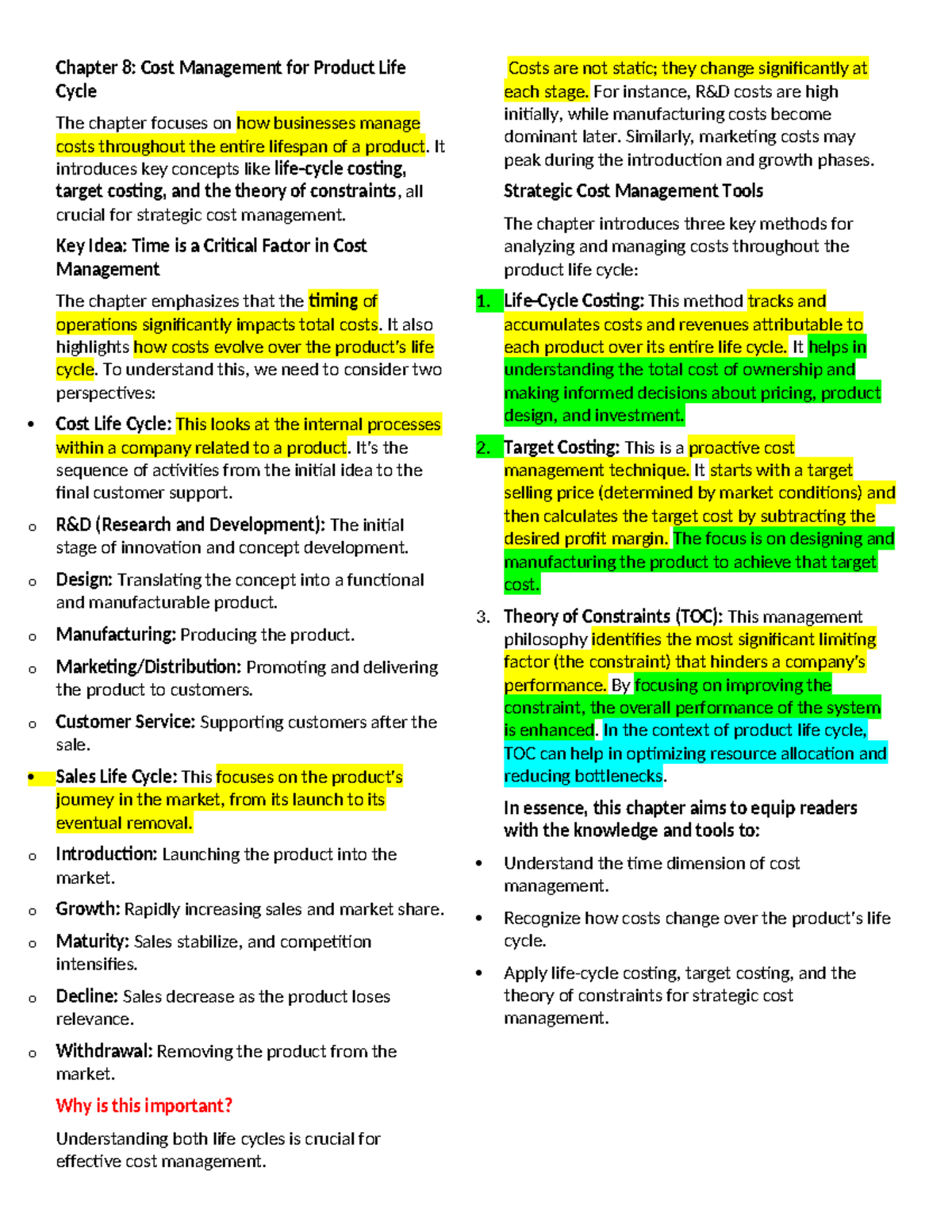 Unit 1: Intro to Strategic Cost Management Key Concepts