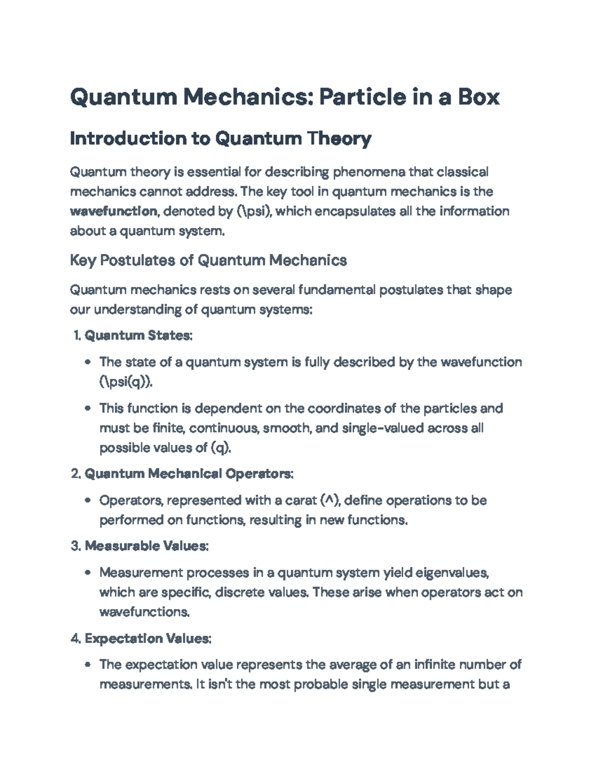 Quantum Mechanics (PHYS101): Particle in a Box Model and Key Concepts ...