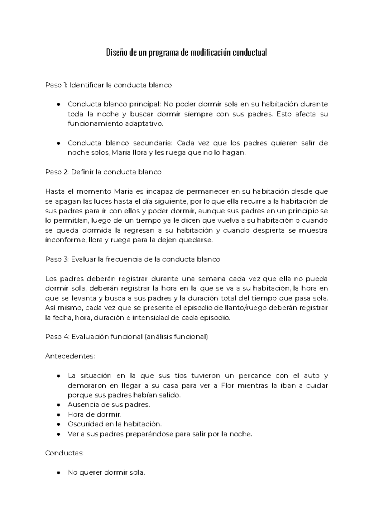 Diseño de un Programa de Modificación Conductual: Caso de Maria - Studocu