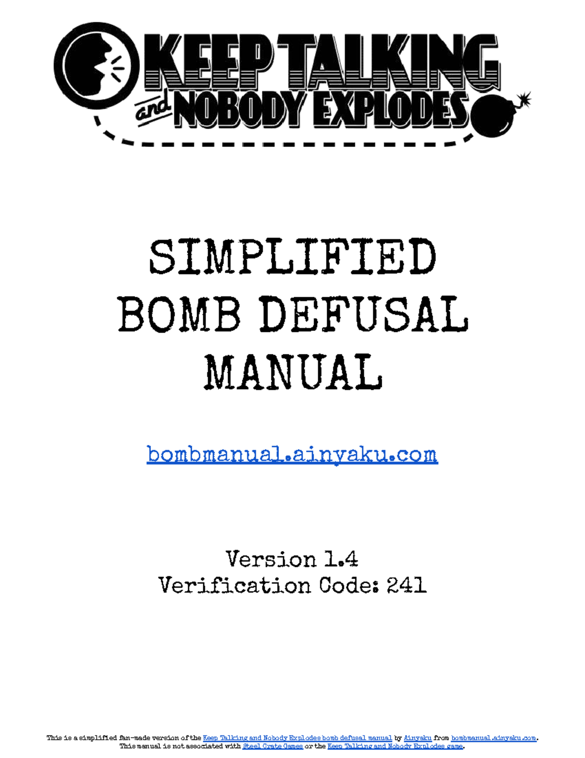 Keep Talking and Nobody Explodes: Simplified Bomb Defusal Manual - Studocu