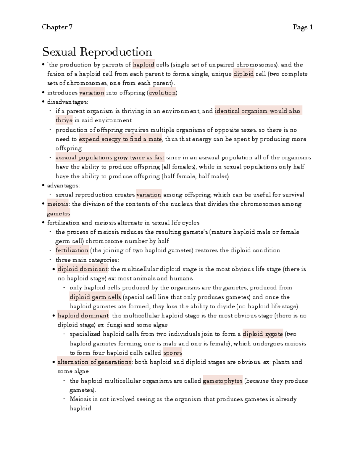 Biology 101: Chapter 7 - Sexual Reproduction & Meiosis Overview - Studocu