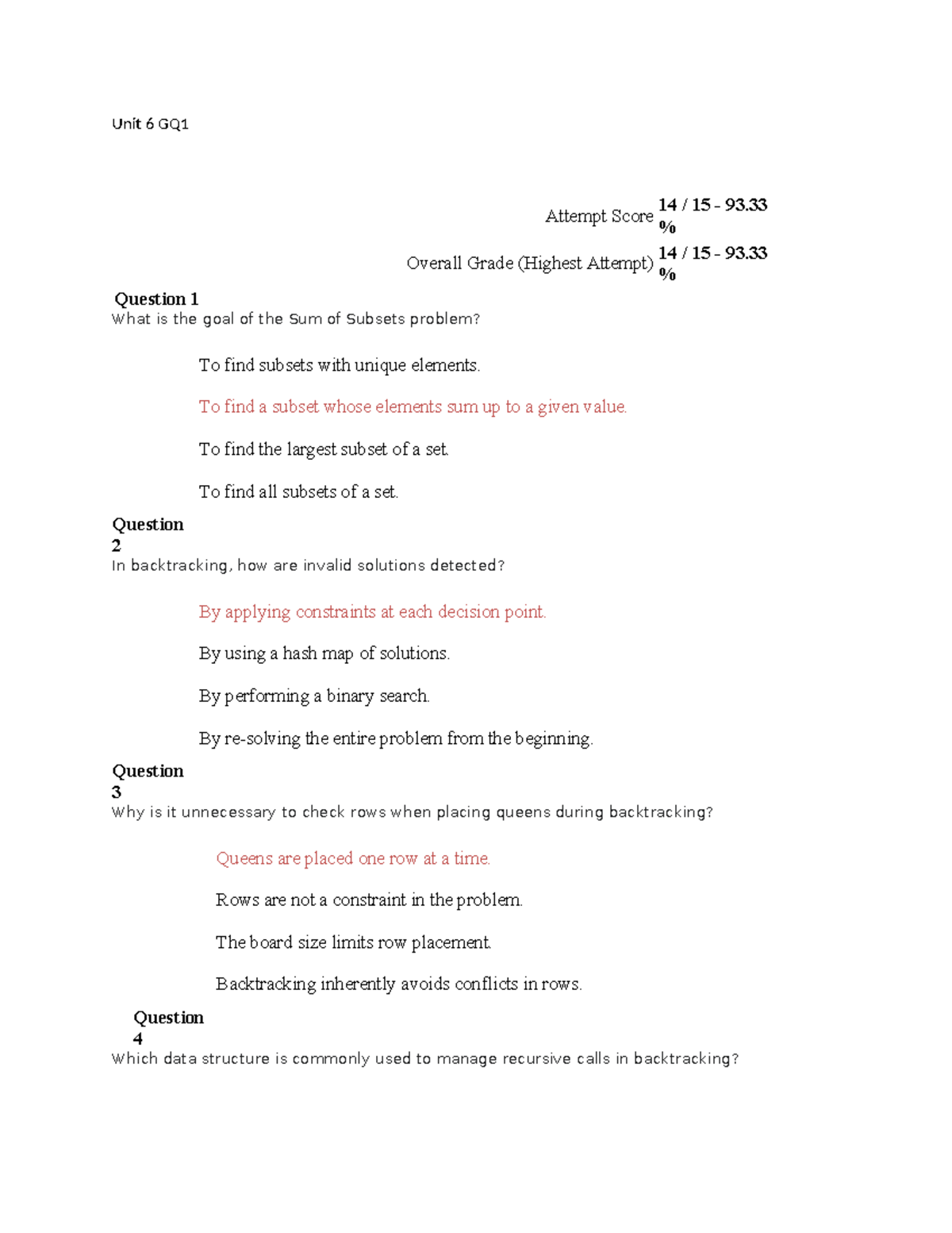 Unit 6 GQ1 - Backtracking Concepts and Overall Grade Analysis - Studocu