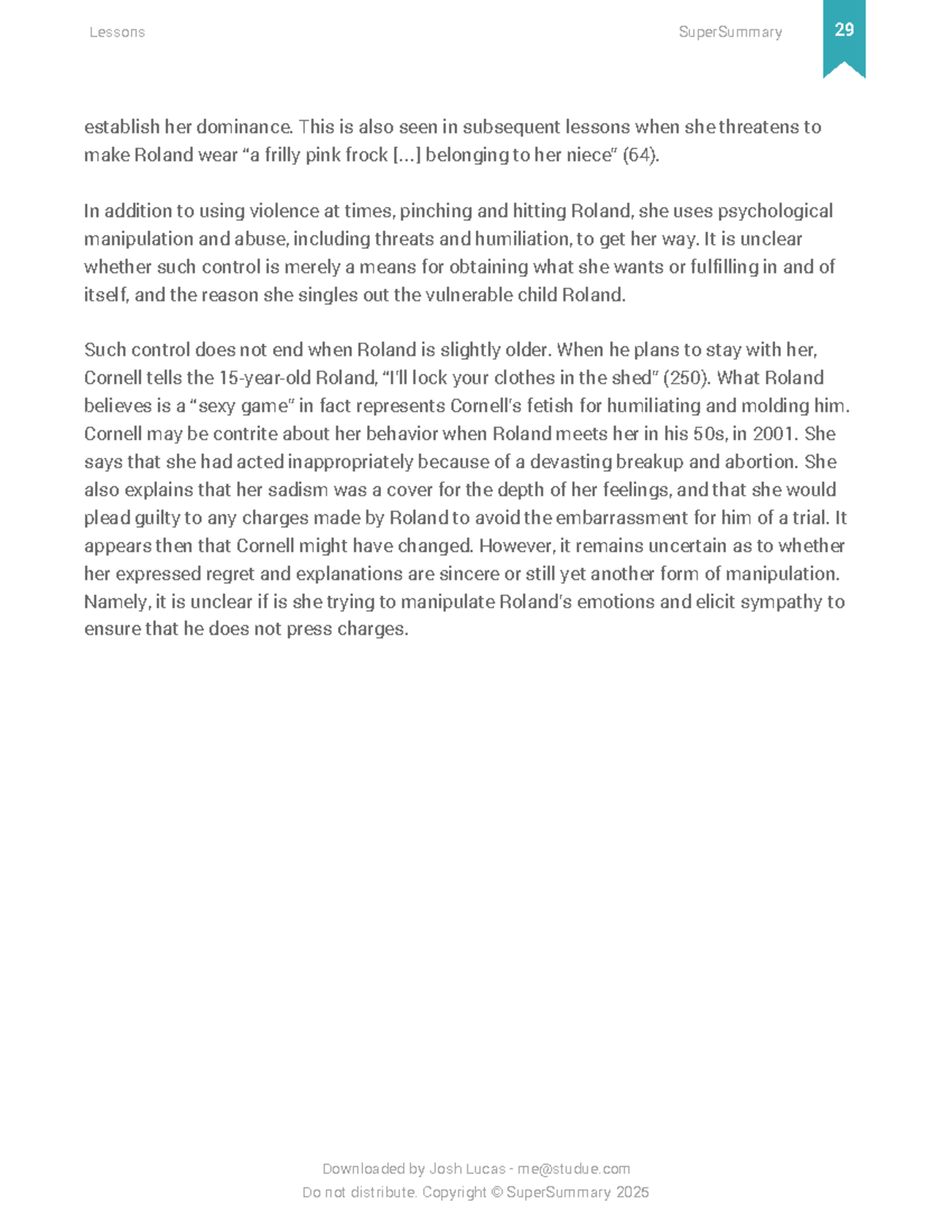 Lessons - Super Summary Study Guide 30 - establish her dominance. This ...