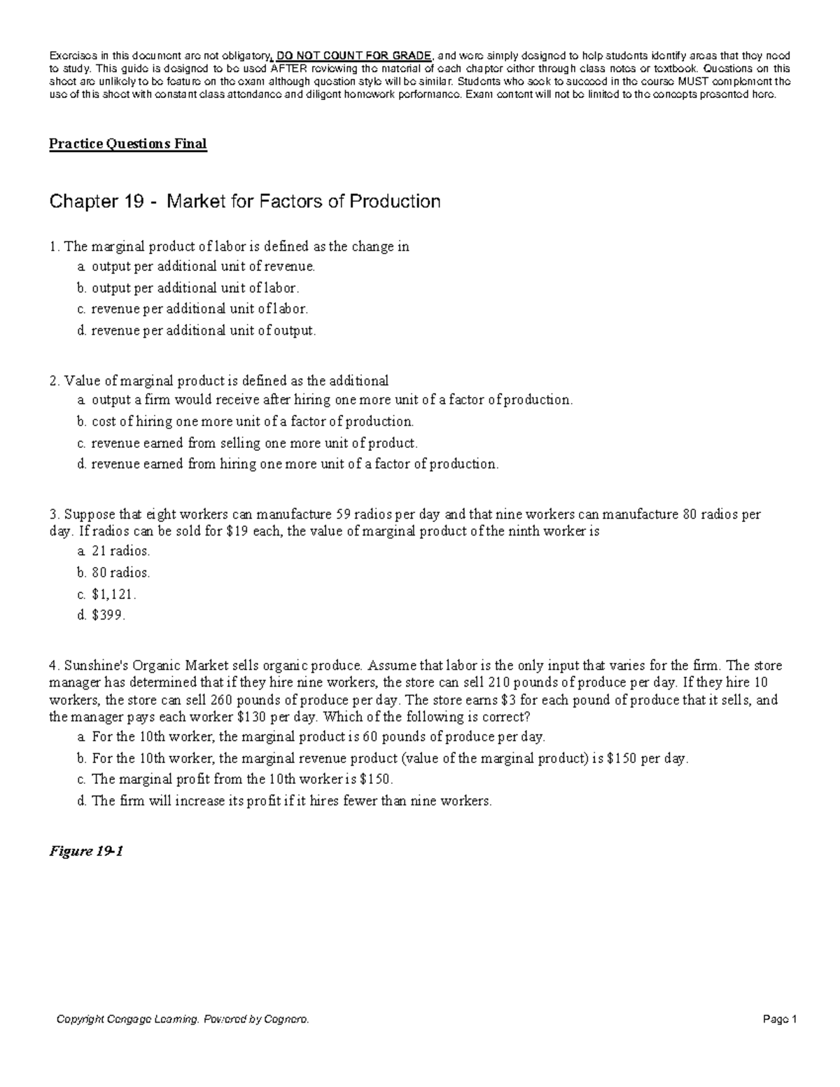 Practice Questions Final - Market for Factors of Production - Studocu