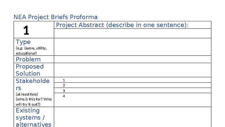 3 - NEA Project Briefs Proforma - NEA Project Briefs Proforma 1 Project ...