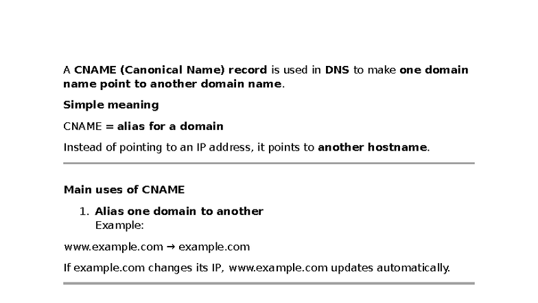CNAME Use Lesson: Understanding Domain Aliases and Their Benefits - Studocu