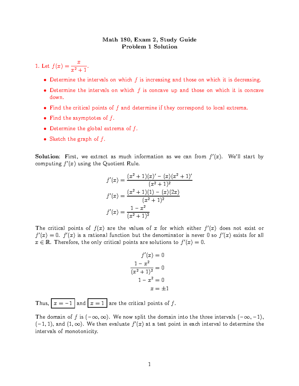 Study guide - math - Math 180, Exam 2, Study Guide Problem 1 Solution ...