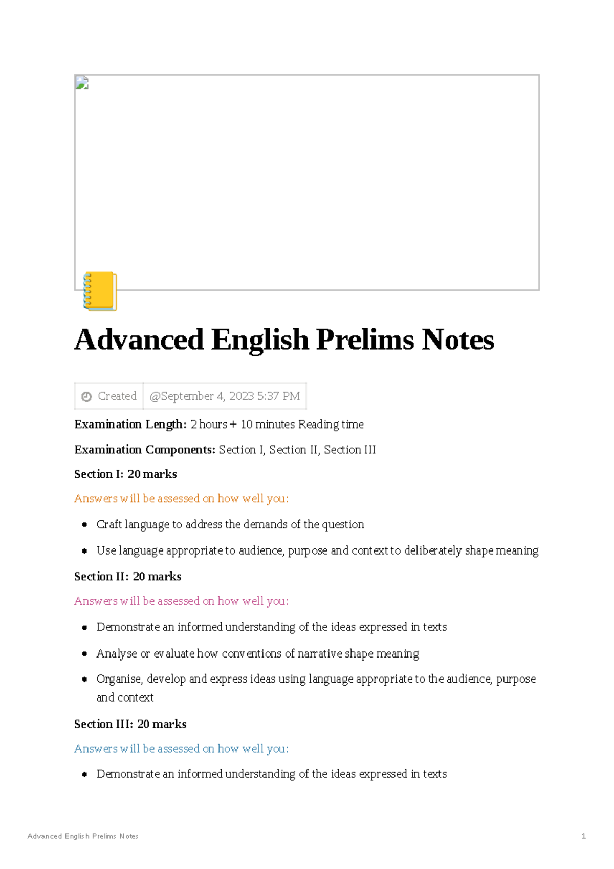 Advanced English Prelims Study Notes (ENG 101) - Studocu