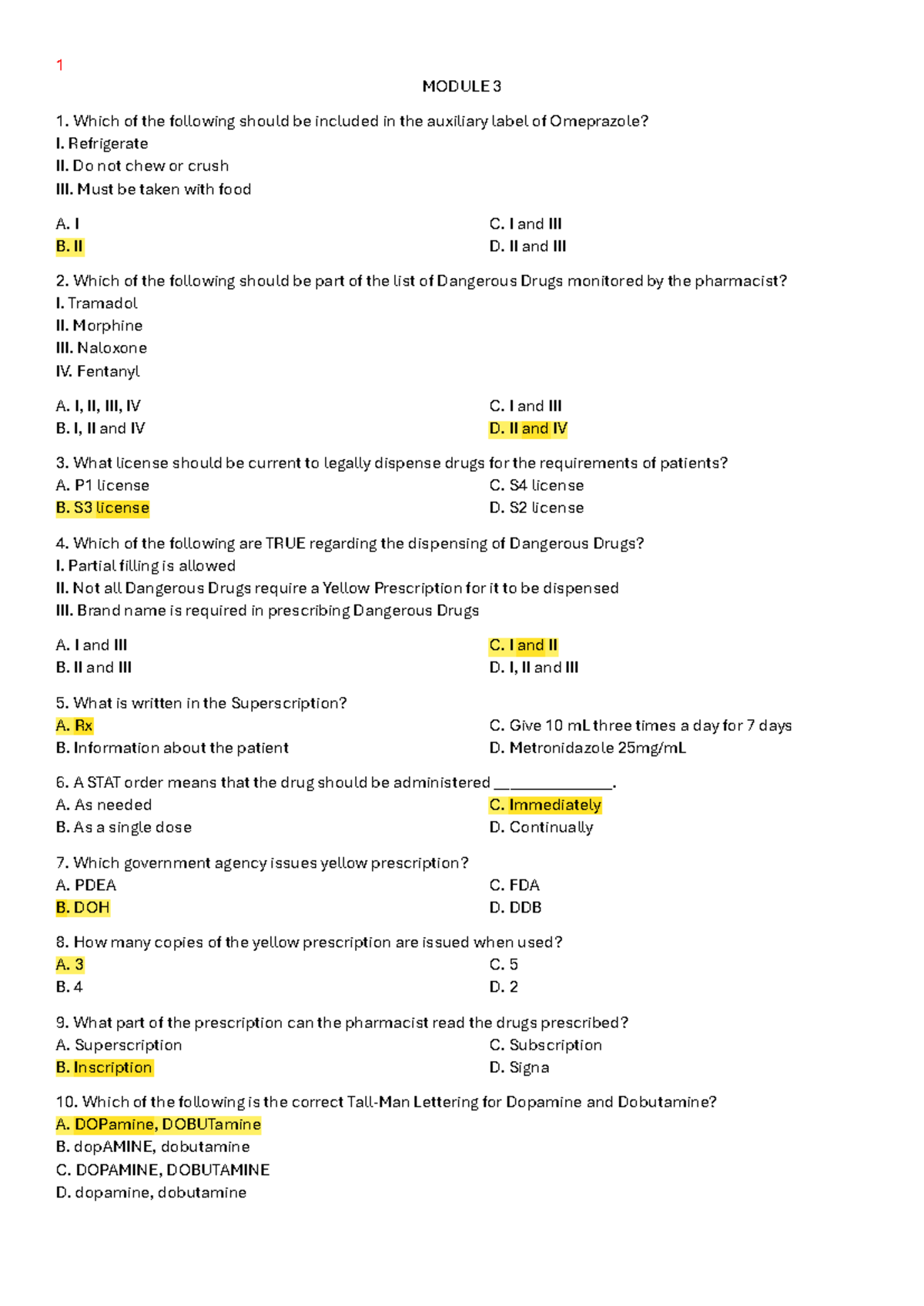 Module 3 - Summary of Key Pharmaceutical Concepts and Drug Interactions ...