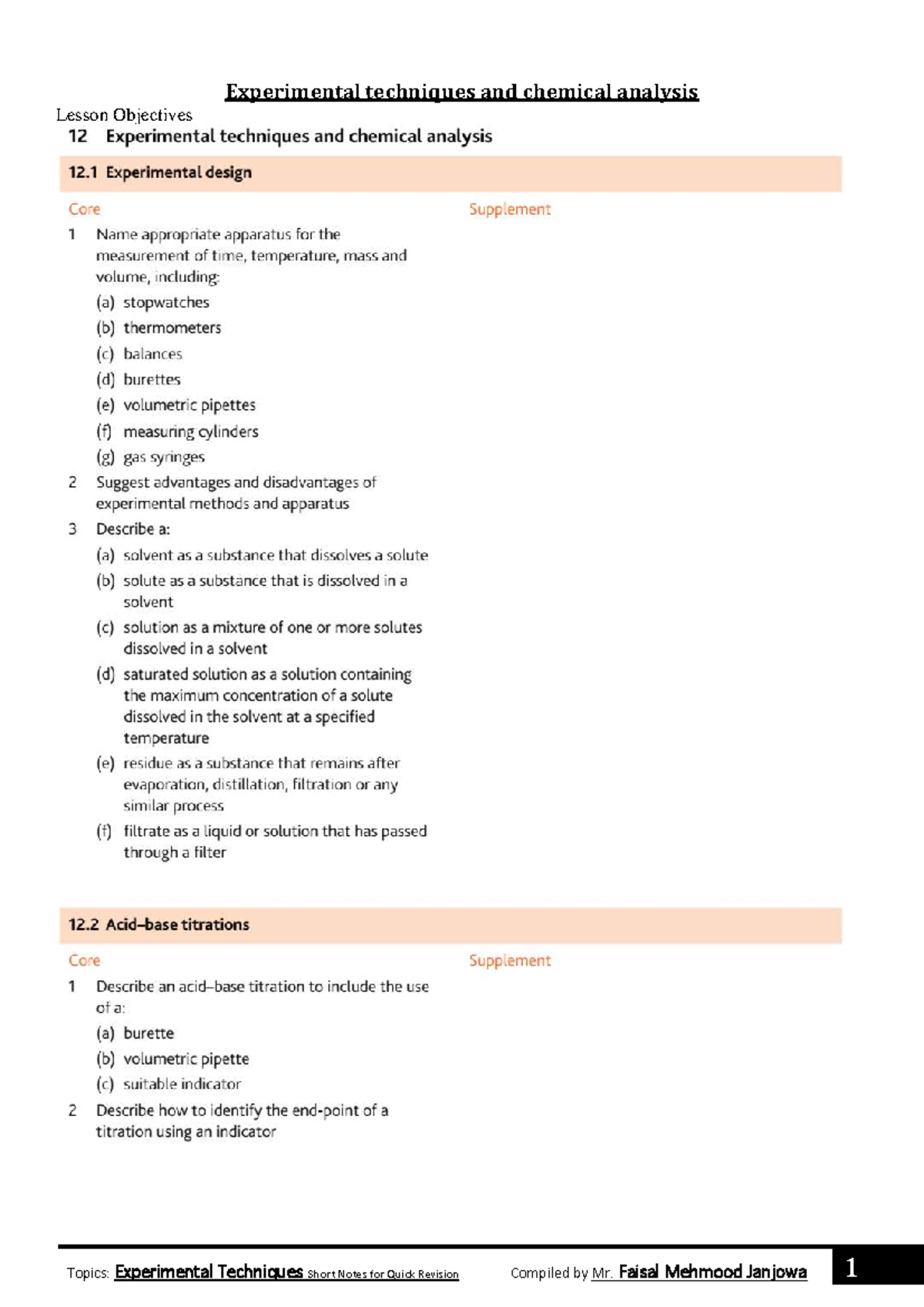 Experimental Techniques (CHEM101) Lesson Notes for Quick Revision - Studocu