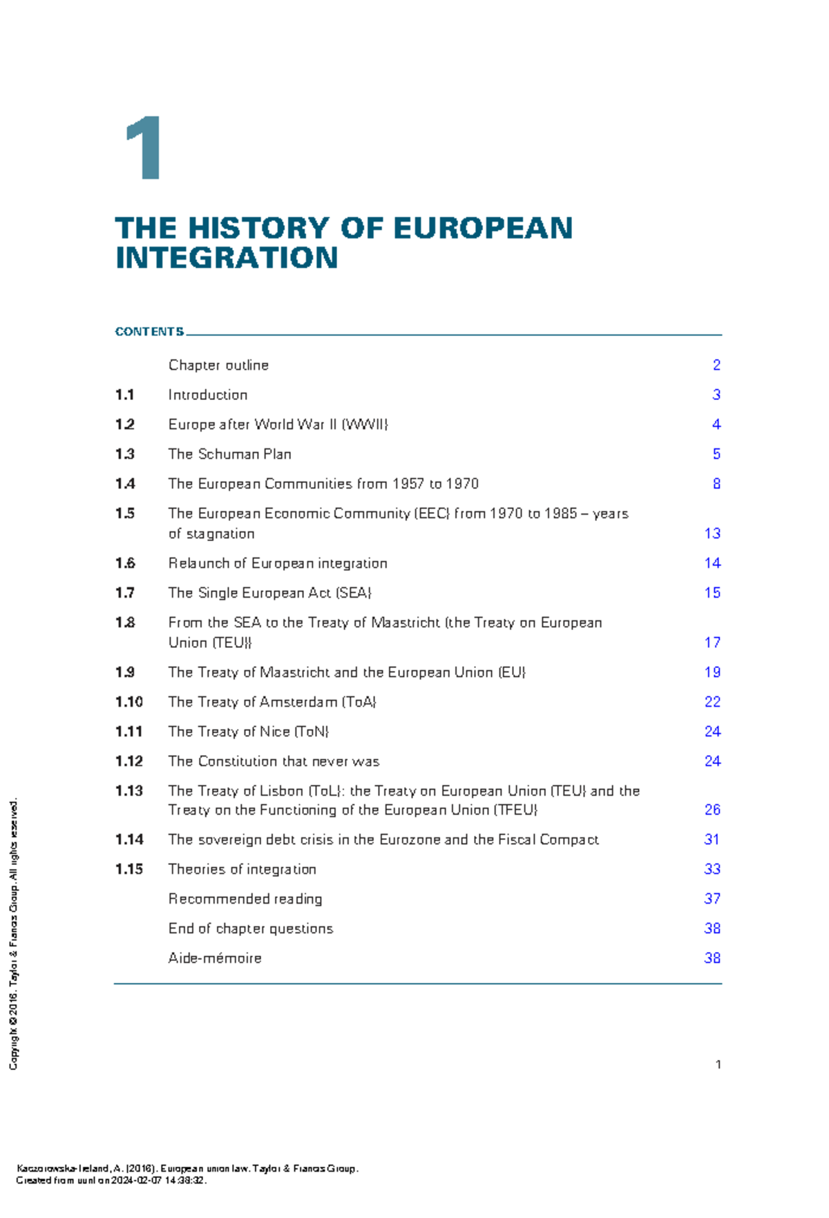 EU LAW: Chapter 1 - The History of European Integration - Studeersnel