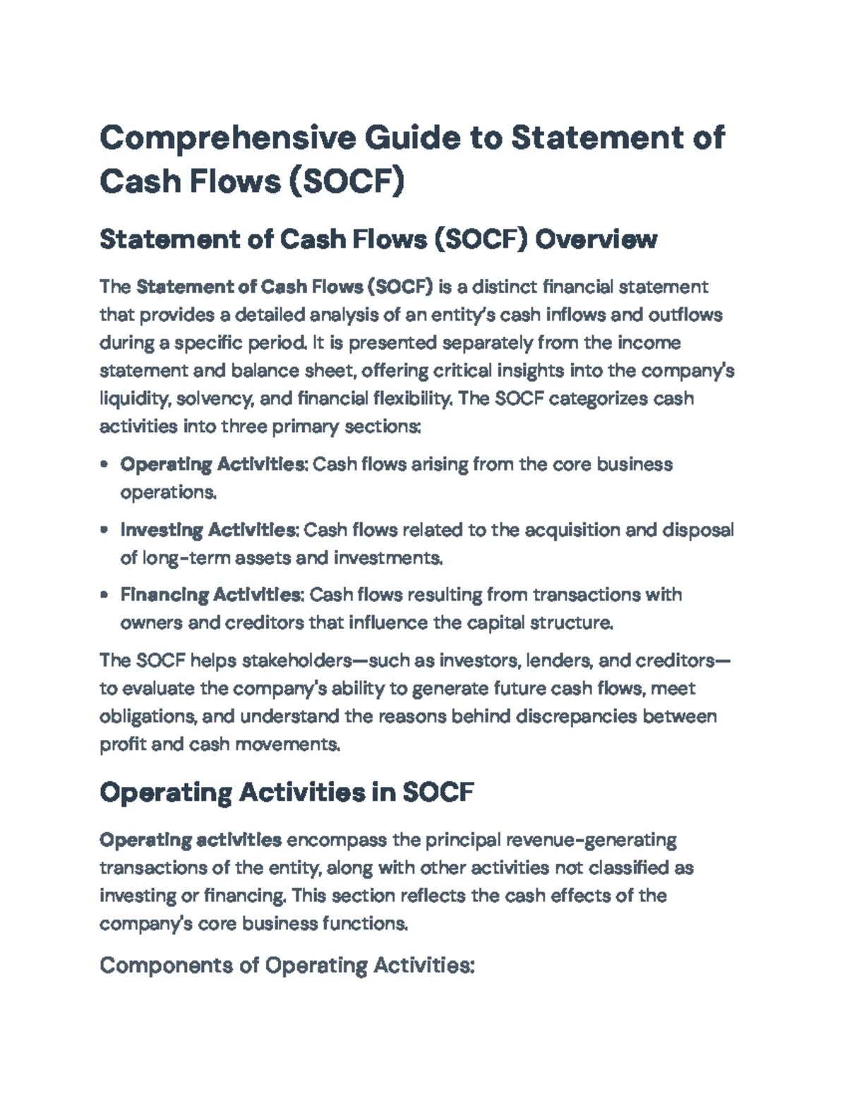 Statement of Cash Flows: Operating, Investing & Financing Activities ...