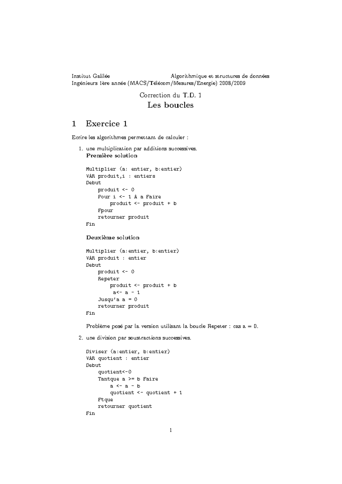 Correction TD 1 - Algorithmes et Programmation 1 - Boucles et Calculs ...