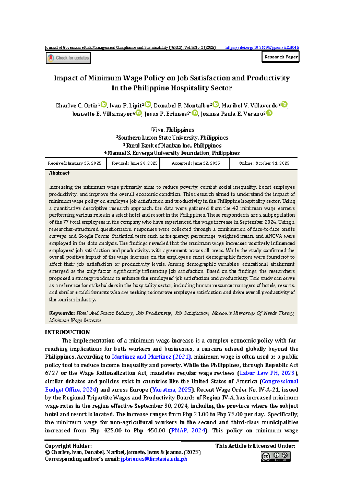 Impact of Minimum Wage Policy on Job Satisfaction & Productivity in PH ...