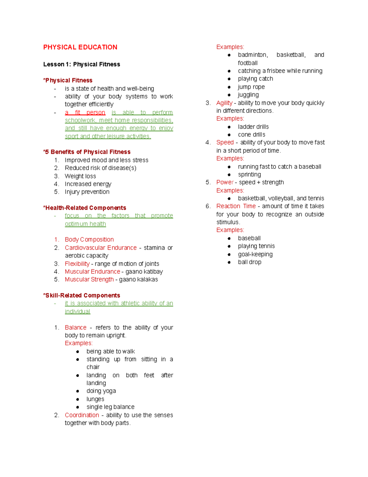 Physical Education (PE101) Midterm Lessons on Fitness and Skills - Studocu
