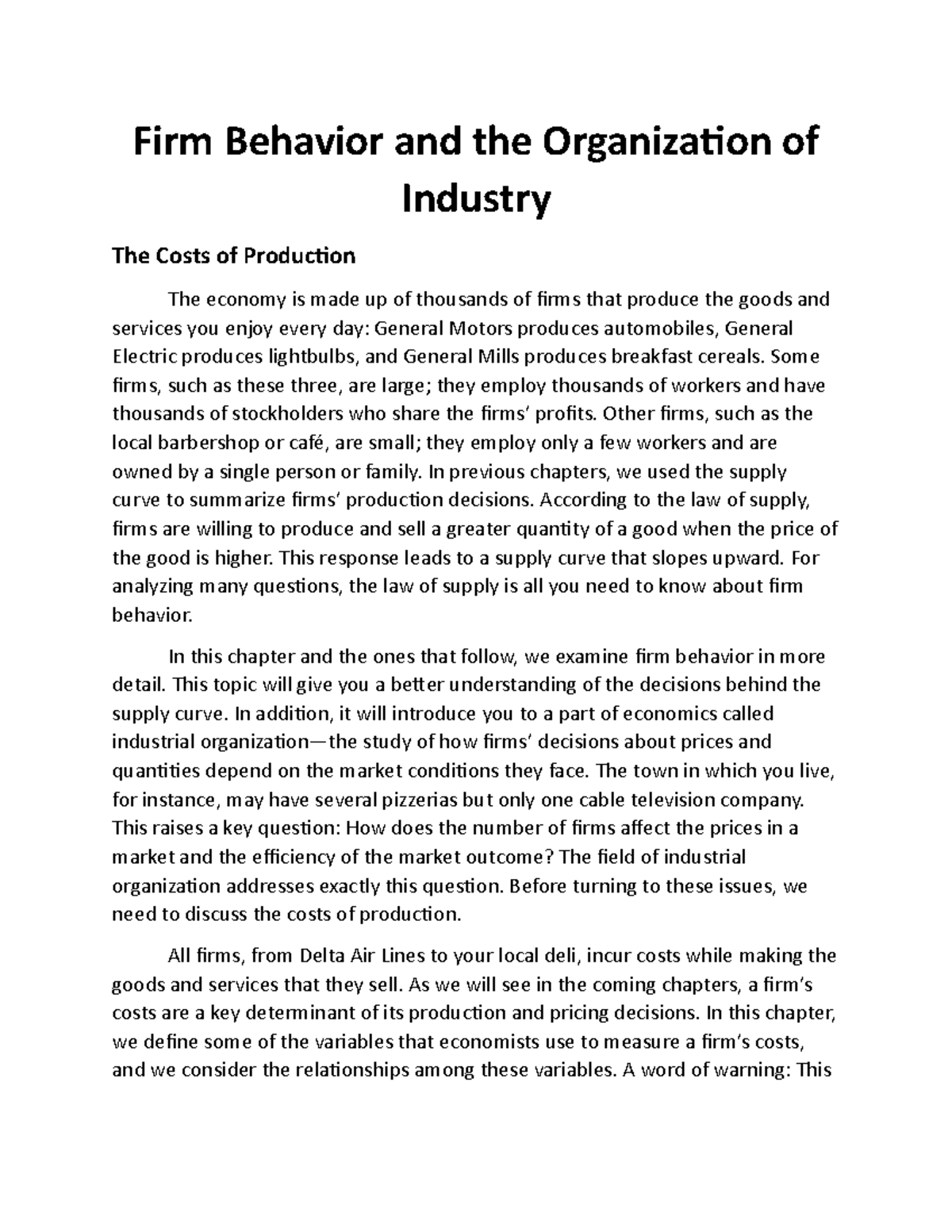 Firm Behavior and Production Costs: Insights into Industry Dynamics ...